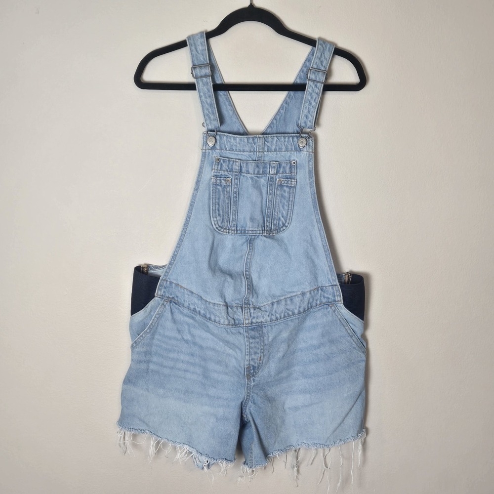 Old Navy Medium Maternity Overalls Shortalls Denim Cutoff Shorts Blue Jean